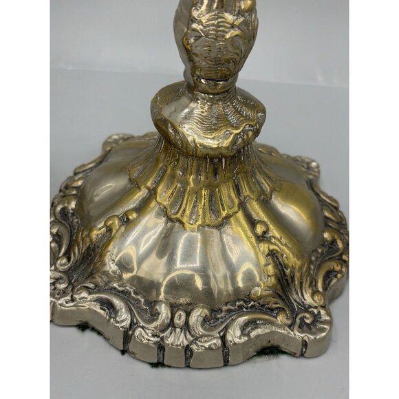 Vtg Pair Heavy Large Ornate Metal Candlesticks Antique Gothic Neo Style 10.5” H - Picture 6 of 8